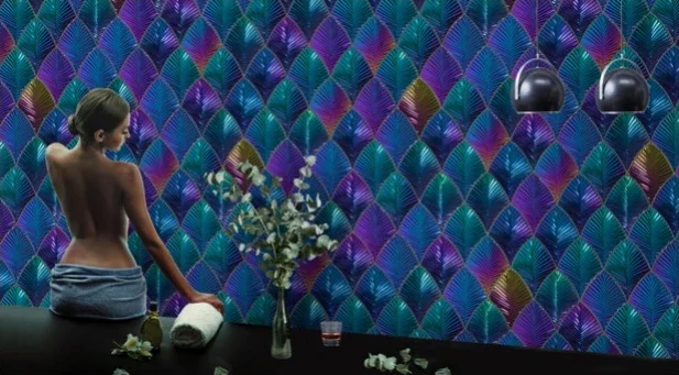 Revestimiento de hojas multicolor · Vidrios decorativos · Ref. WAO-AR-P039-R06