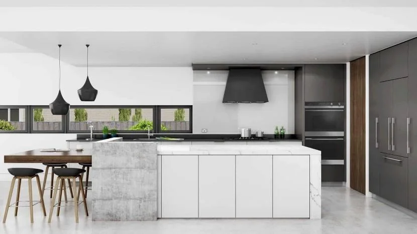 Cocina blanca y negra con isla · Cocinas · Ref. WAO-AL-COC-0051