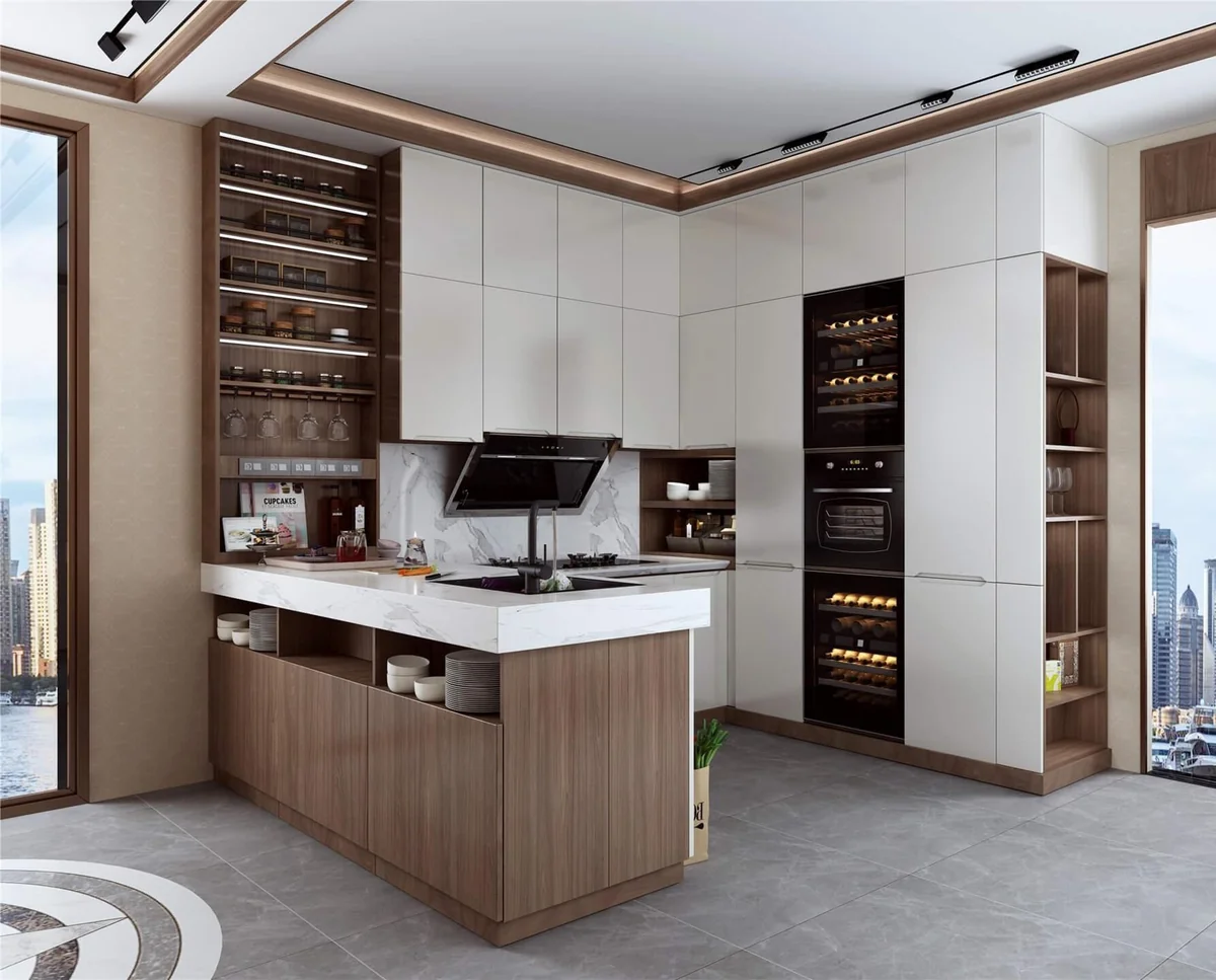 Cocina blanca y madera con isla · Cocinas · Ref. WAO-AL-COC-0005 · vista 2