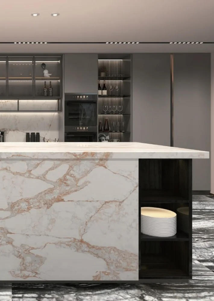 ALLURE PL11007 · Blanco con grandes vetas cobrizas · Piedra & travertino · Ref. PL11007 · vista 3