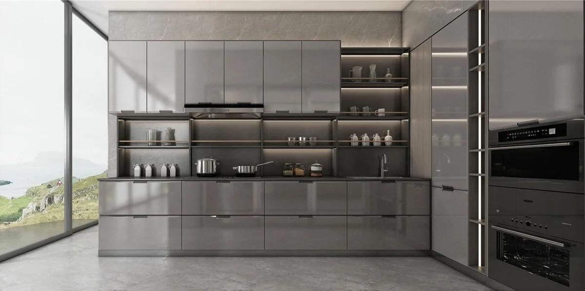 Cocina gris con despensa vertical · Cocinas · Ref. WAO-AL-COC-0004