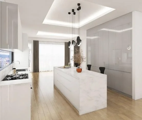 Cocina blanca longitudinal con isla · Cocinas · Ref. WAO-AL-COC-0060 · vista 3