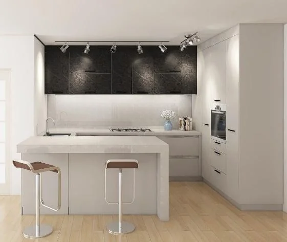 Cocina blanca con península y frentes superiores alternativos · Cocinas · Ref. WAO-AL-COC-0065 · vista 3