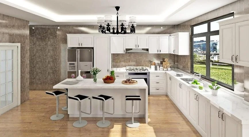 Cocina clásica blanca en L con isla · Cocinas · Ref. WAO-AL-COC-0044 · vista 2