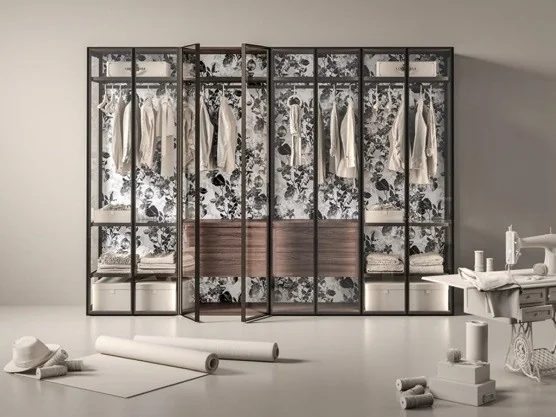 Vestidor con frentes de vidrio y fondo gráfico · Ref. WAO-AL-GUA-0003