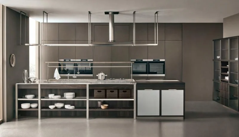 Cocina gris con estantes abiertos suspendidos · Ref. WAO-AL-COC-0002