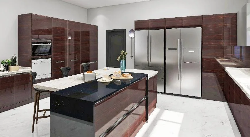 Cocina en madera rojiza con isla · Cocinas · Ref. WAO-AL-COC-0038