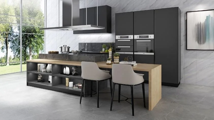 Cocina negra con isla de estantes · Cocinas · Ref. WAO-AL-COC-0021