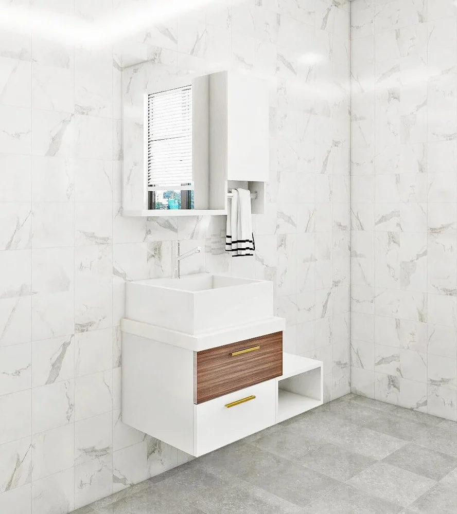 Vanitorio compacto blanco con nicho lateral · Ref. WAO-PA-VAN-0027