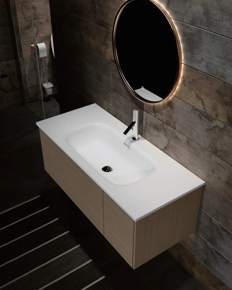 Lavabo integrado sobre mueble de madera · Bachas de baño · Ref. WAO-AL-LAV-0101