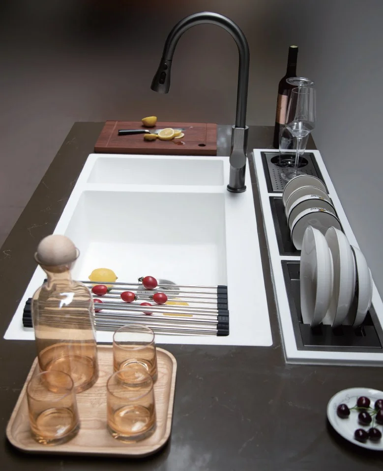 Bacha blanca con accesorios de apoyo · Bachas de cocina · Ref. WAO-AL-BAC-0165