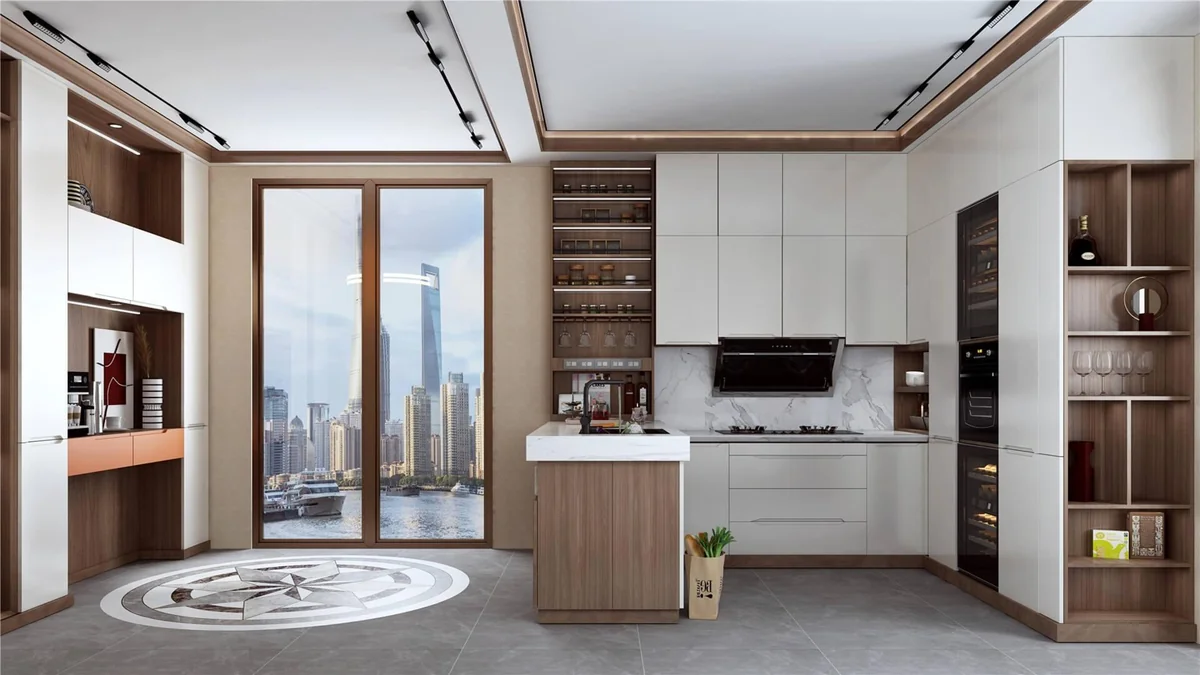 Cocina blanca y madera con isla · Cocinas · Ref. WAO-AL-COC-0005
