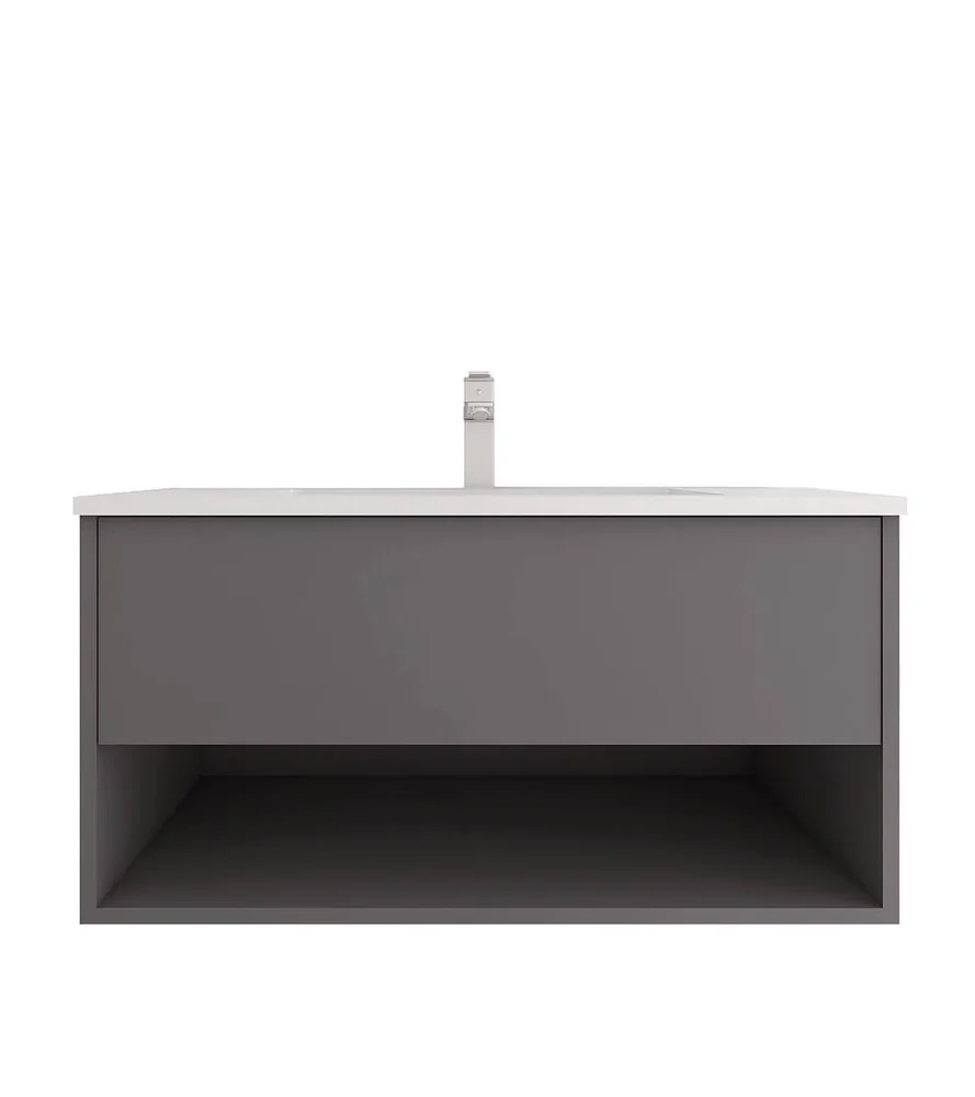 Vanitorio gris con estante inferior abierto · Ref. WAO-PA-VAN-0017