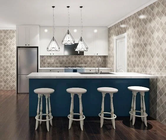 Cocina blanca con isla azul · Cocinas · Ref. WAO-AL-COC-0061 · vista 2
