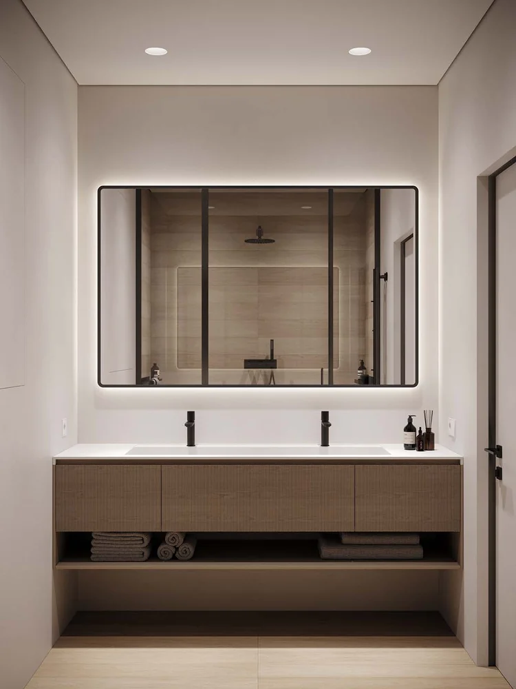 Vanitorio · Madera acanalada con doble lavabo · Vanitories · Ref. WAO-AL-VAN-0051