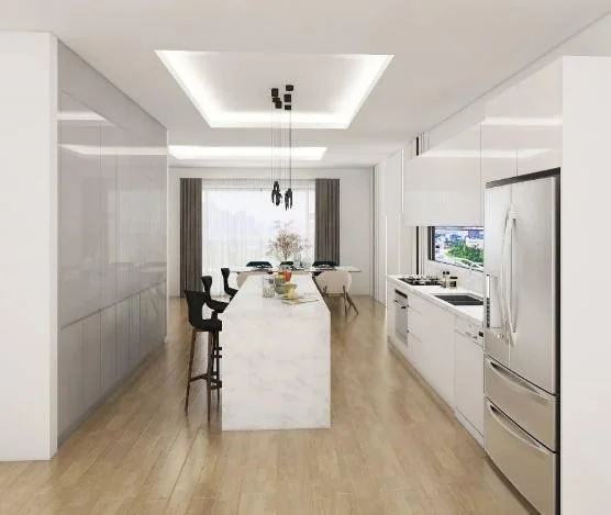 Cocina blanca longitudinal con isla · Cocinas · Ref. WAO-AL-COC-0060 · vista 2