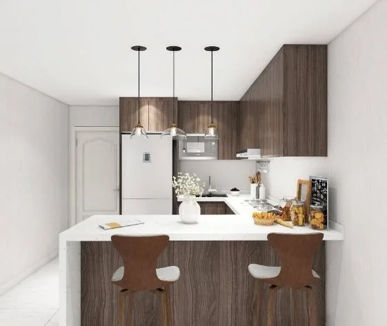 Cocina blanca y madera oscura con península · Cocinas · Ref. WAO-AL-COC-0066 · vista 3