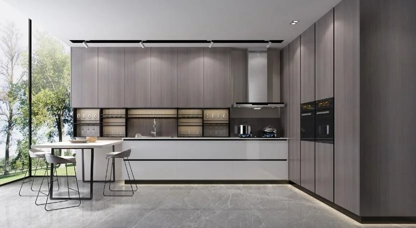 Cocina gris de frentes verticales · Cocinas · Ref. WAO-AL-COC-0035