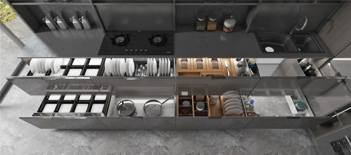 Cocina gris con despensa vertical · Cocinas · Ref. WAO-AL-COC-0004 · vista 3
