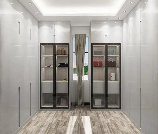 Vestidor claro con puertas de vidrio negro · Guardado · Ref. WAO-AL-GUA-0223