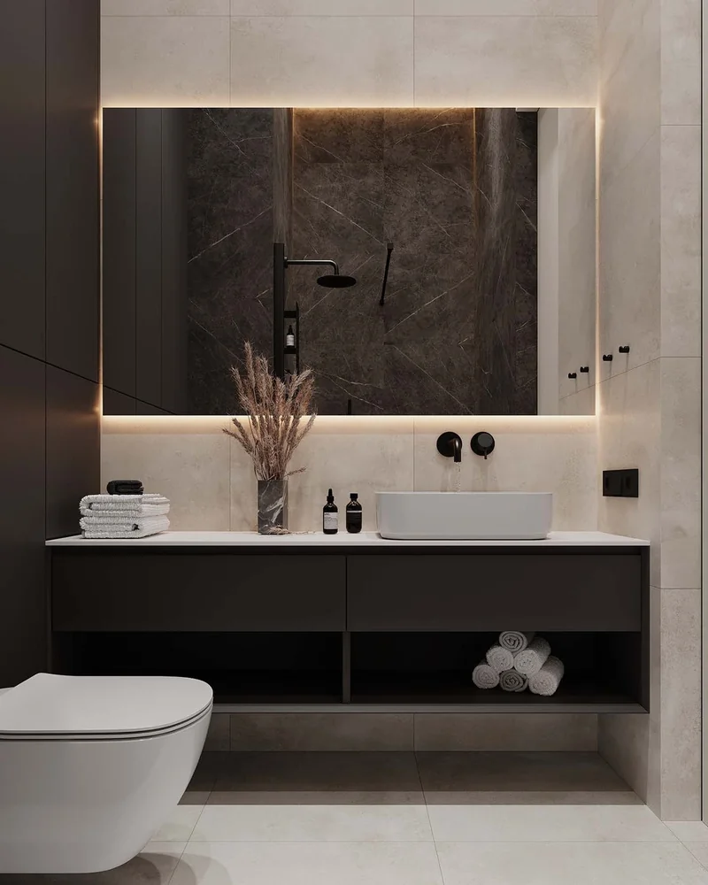 Vanitorio · Negro con repisa y lavabo de apoyo · Vanitories · Ref. WAO-AL-VAN-0056