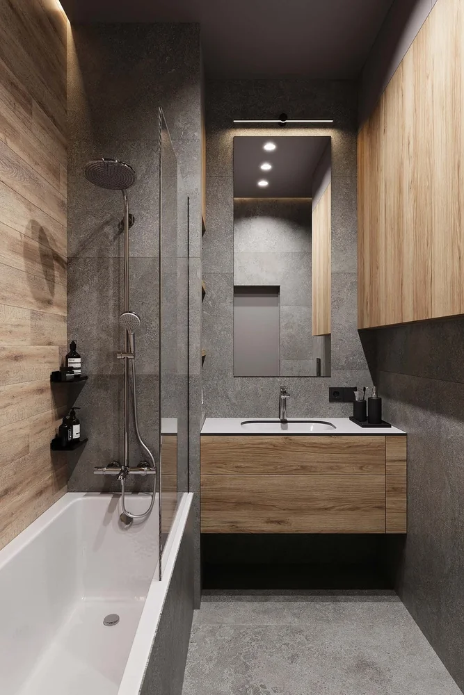 Vanitorio · Madera compacta junto a bañera · Vanitories · Ref. WAO-AL-VAN-0035