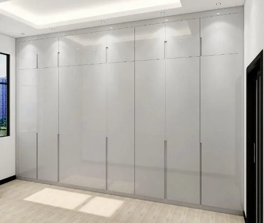 Armario blanco de pared completa con puertas enmarcadas · Guardado · Ref. WAO-AL-GUA-0218